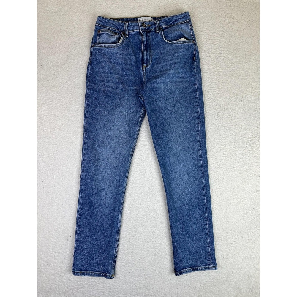Zara The 90s Slim Jeans Womens 6 Blue Medium Wash High Rise Stretch Denim